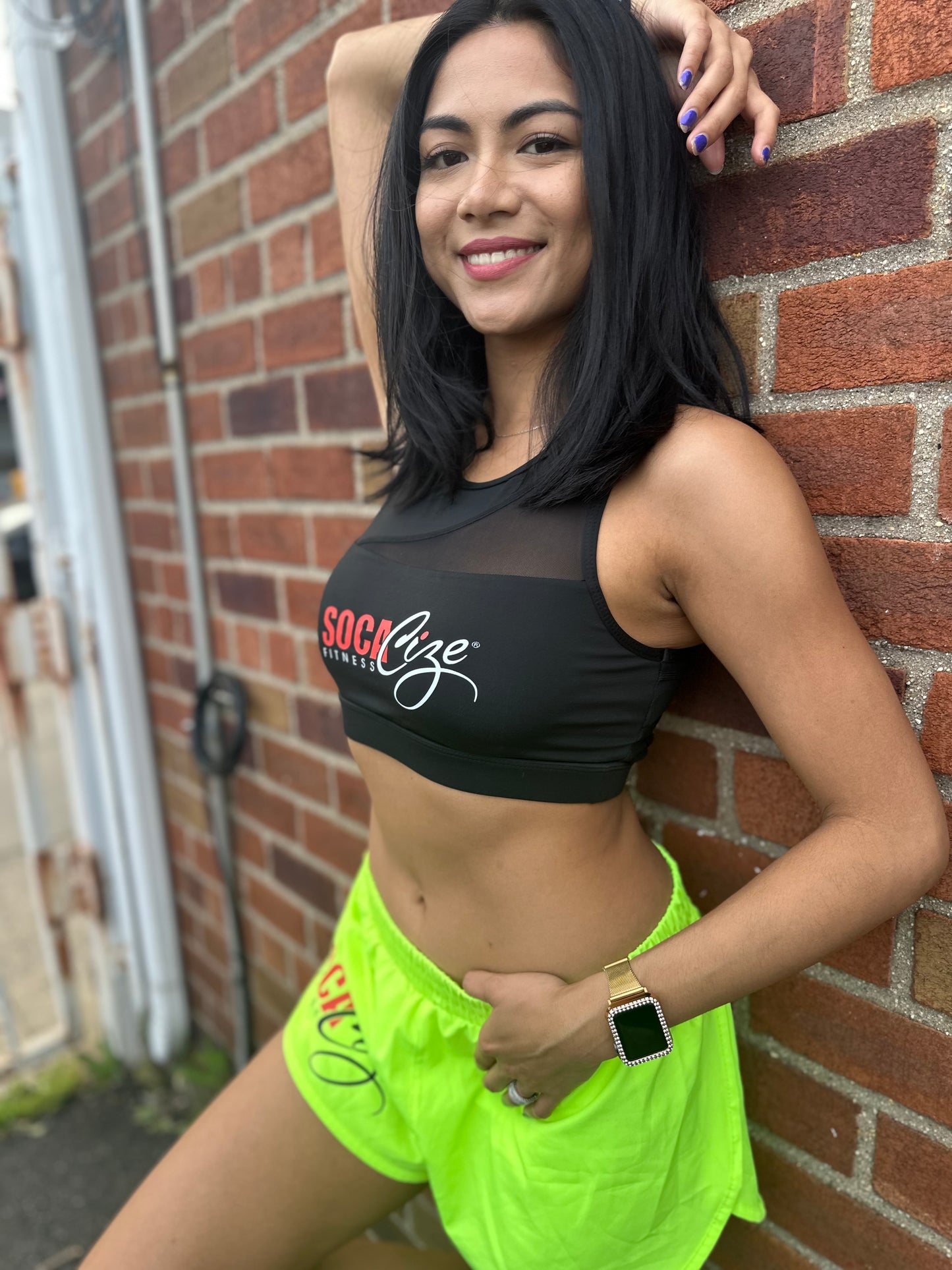 Featured products: 2 in 1 Running Shorts (Lime Greeb) & Peek A Boo Sports Bra (Black)